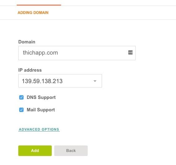 Điền domain cần add và chọn IP sử dụng
