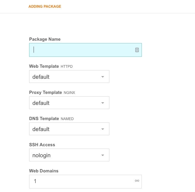 Các thông tin cần thiết lập khi tạo gói host trong VestaCP
