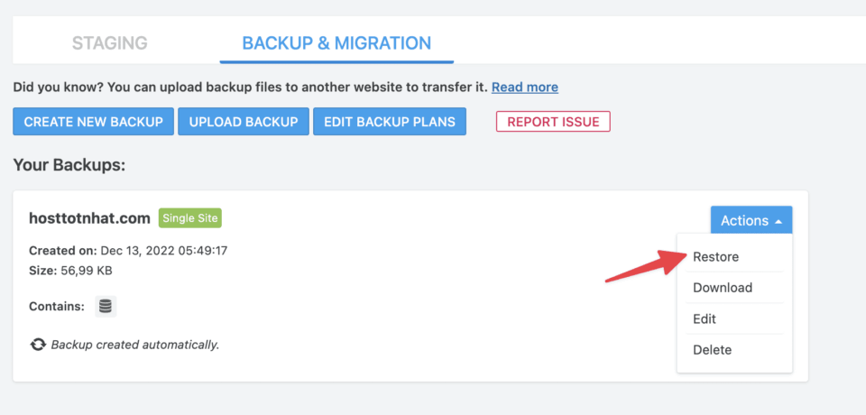 Khôi phục dữ liệu backup
